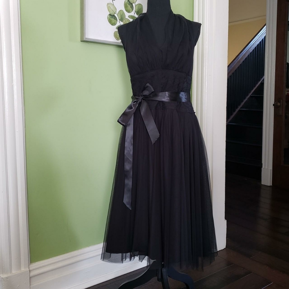 Y2K emo gothic frilly black mesh halter dress